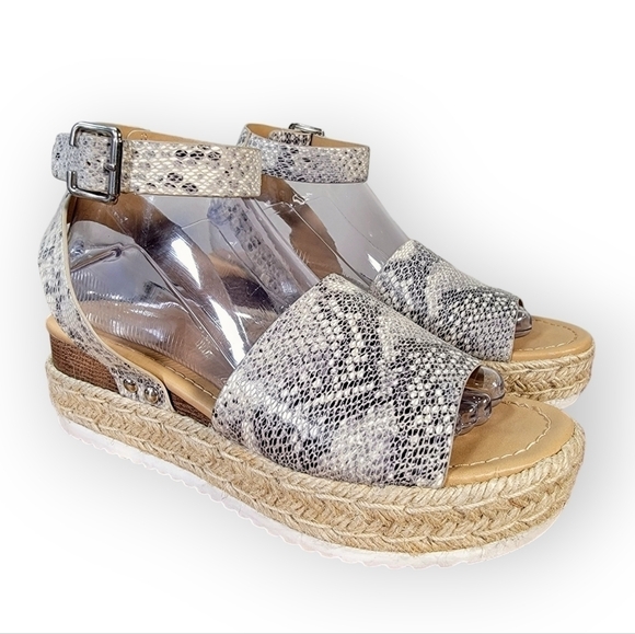 Soda Snake Print Espadrilles Sandals Wedges Size 7 - Picture 1 of 14